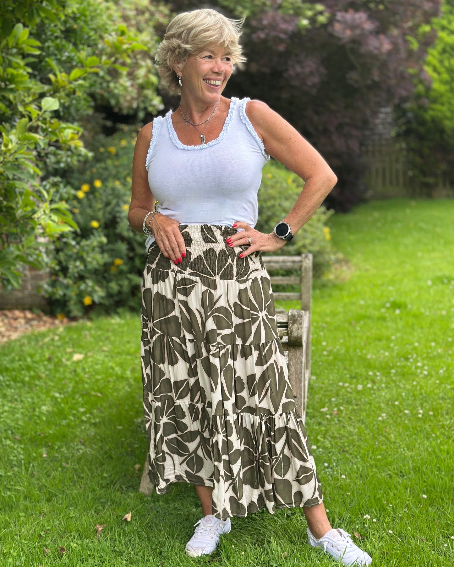 Clothing Floral Patterned Tiered Skirt/Dress - Khaki/Beige