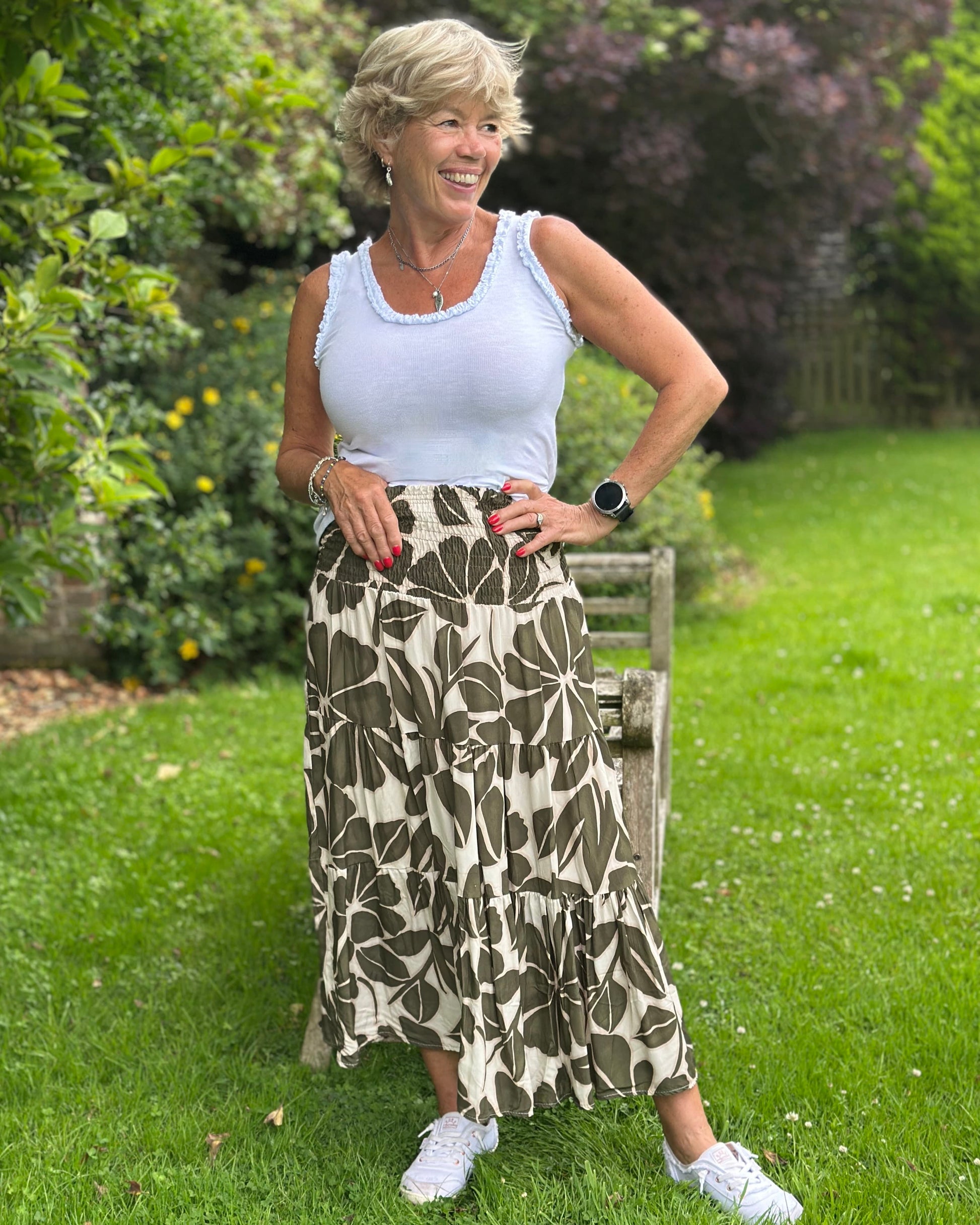 Clothing Floral Patterned Tiered Skirt/Dress - Khaki/Beige