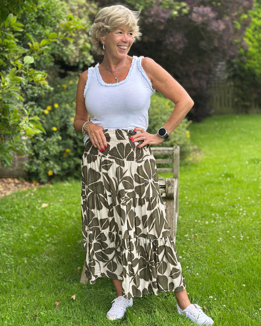 Clothing Floral Patterned Tiered Skirt/Dress - Khaki/Beige