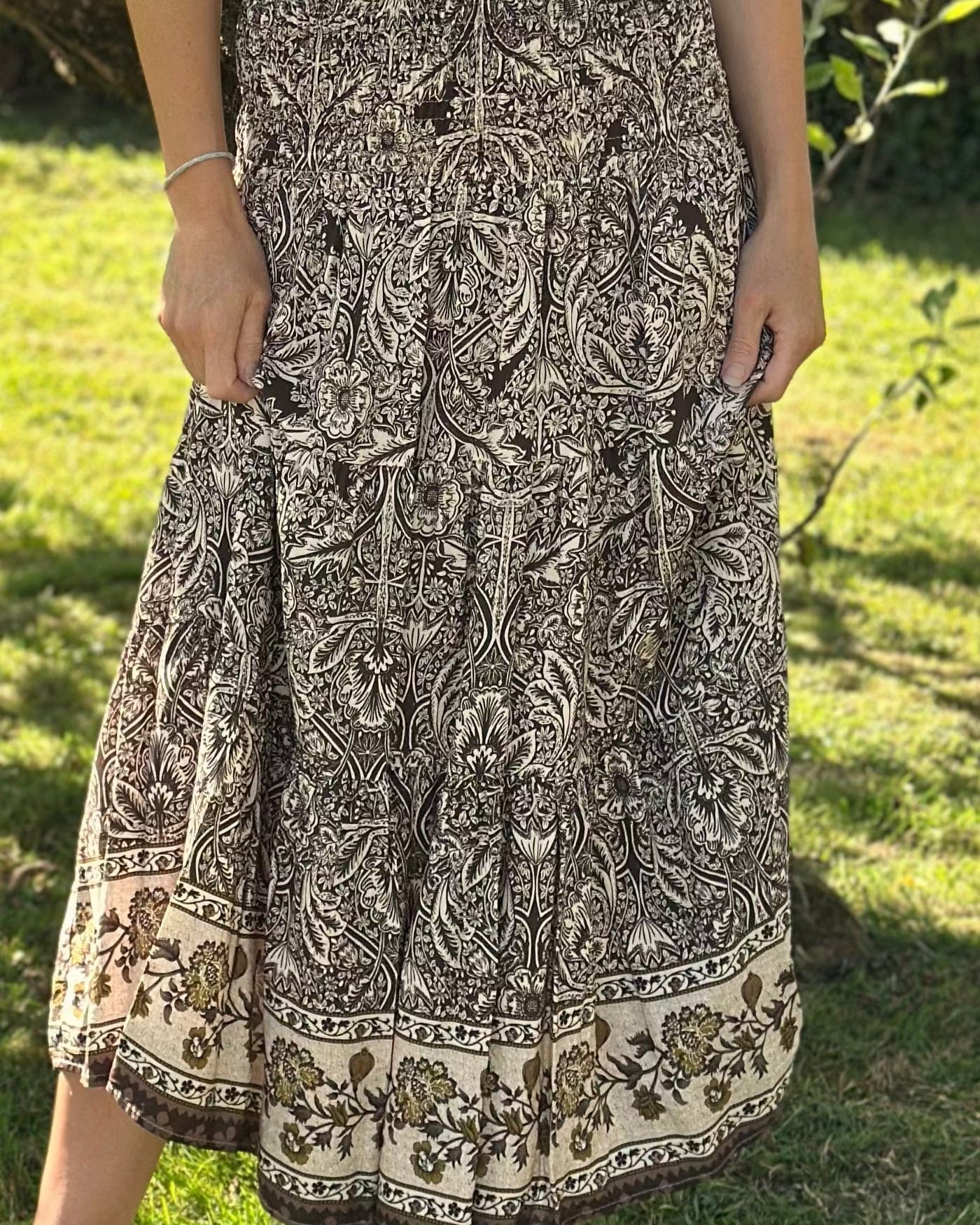 Clothing Flower Patterned Tiered Skirt/Dress - Chocolate