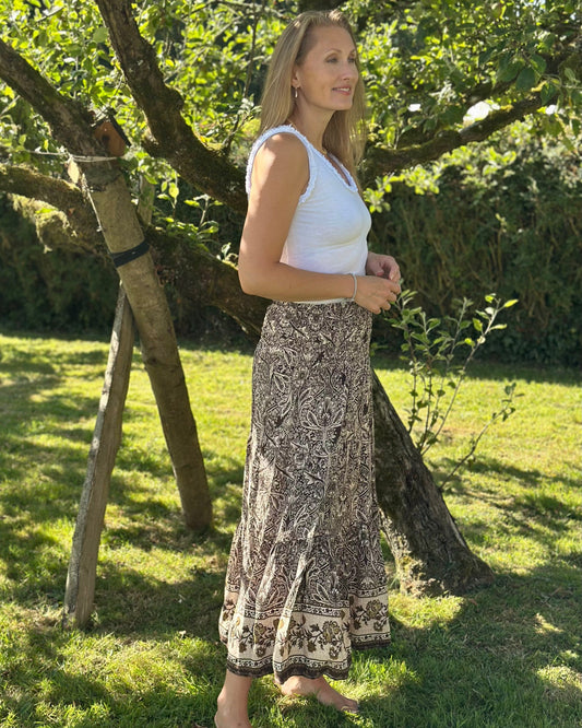Clothing Flower Patterned Tiered Skirt/Dress - Chocolate