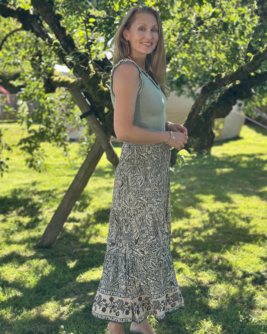 Clothing Flower Patterned Tiered Skirt/Dress - Khaki