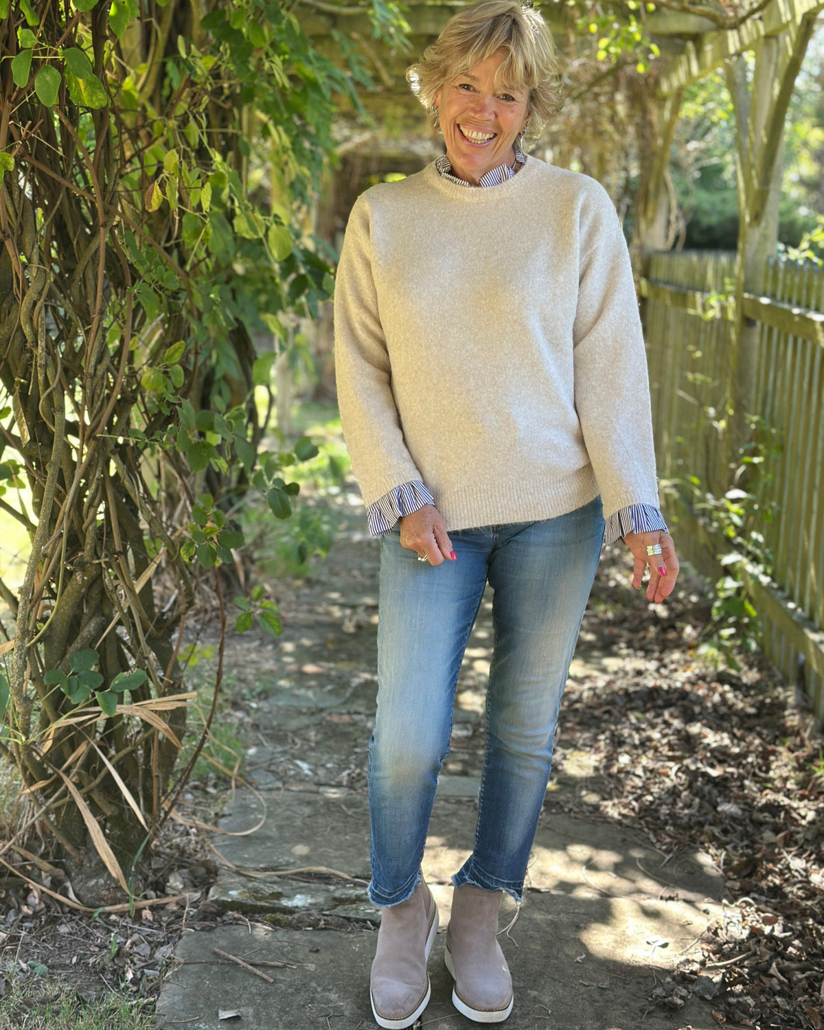 Clothing Frill Trim Jumper - Camel/Beige