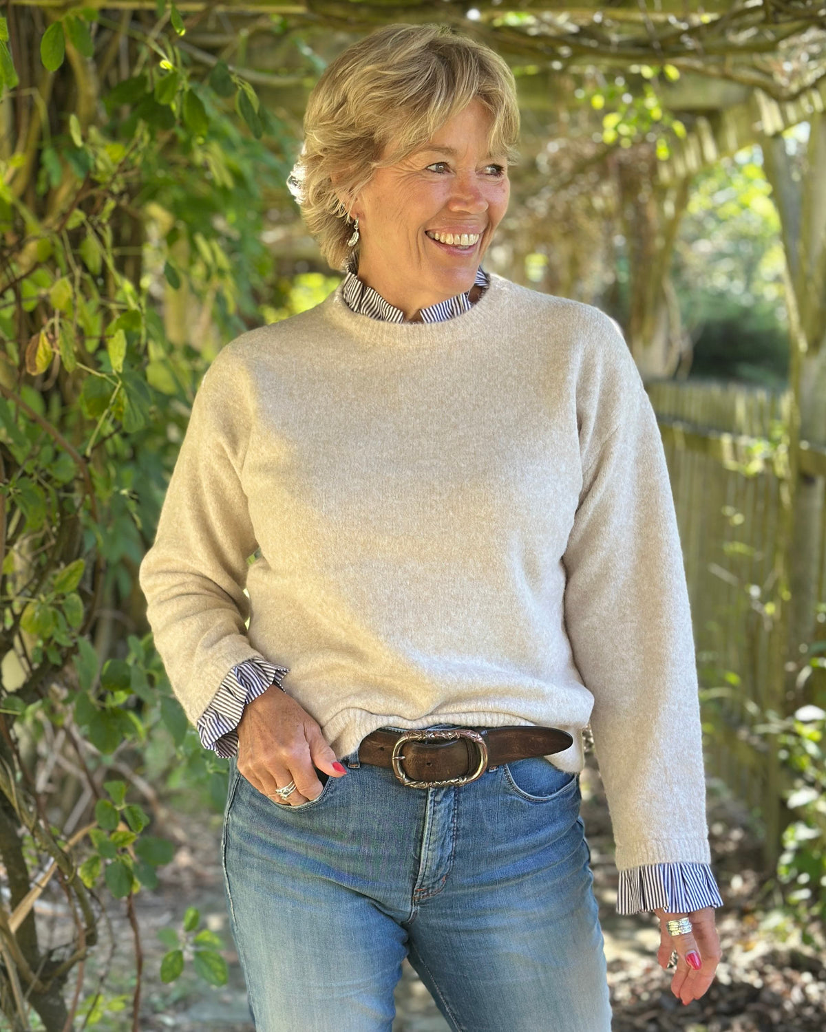 Clothing Frill Trim Jumper - Camel/Beige