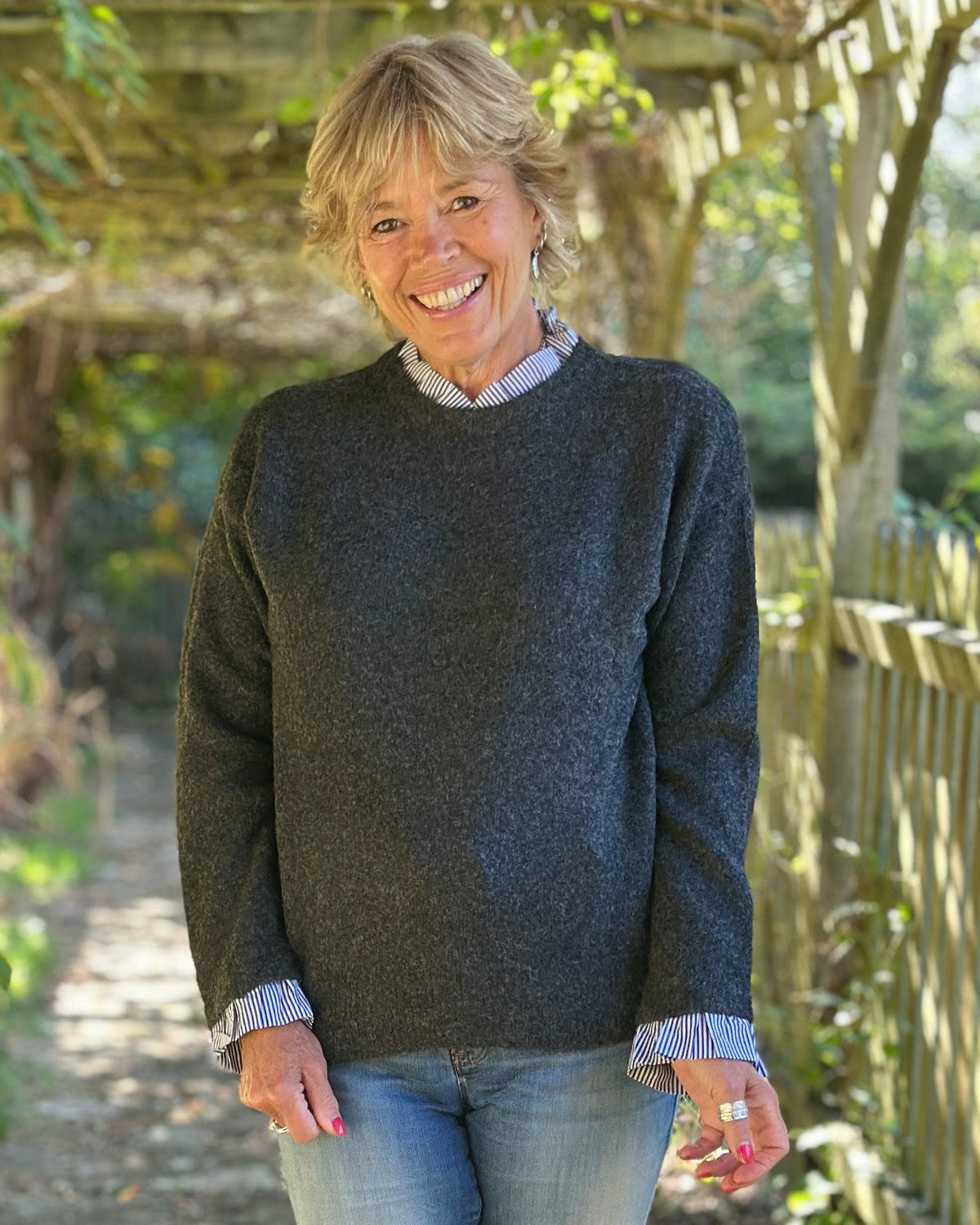 Clothing Frill Trim Jumper - Charcoal