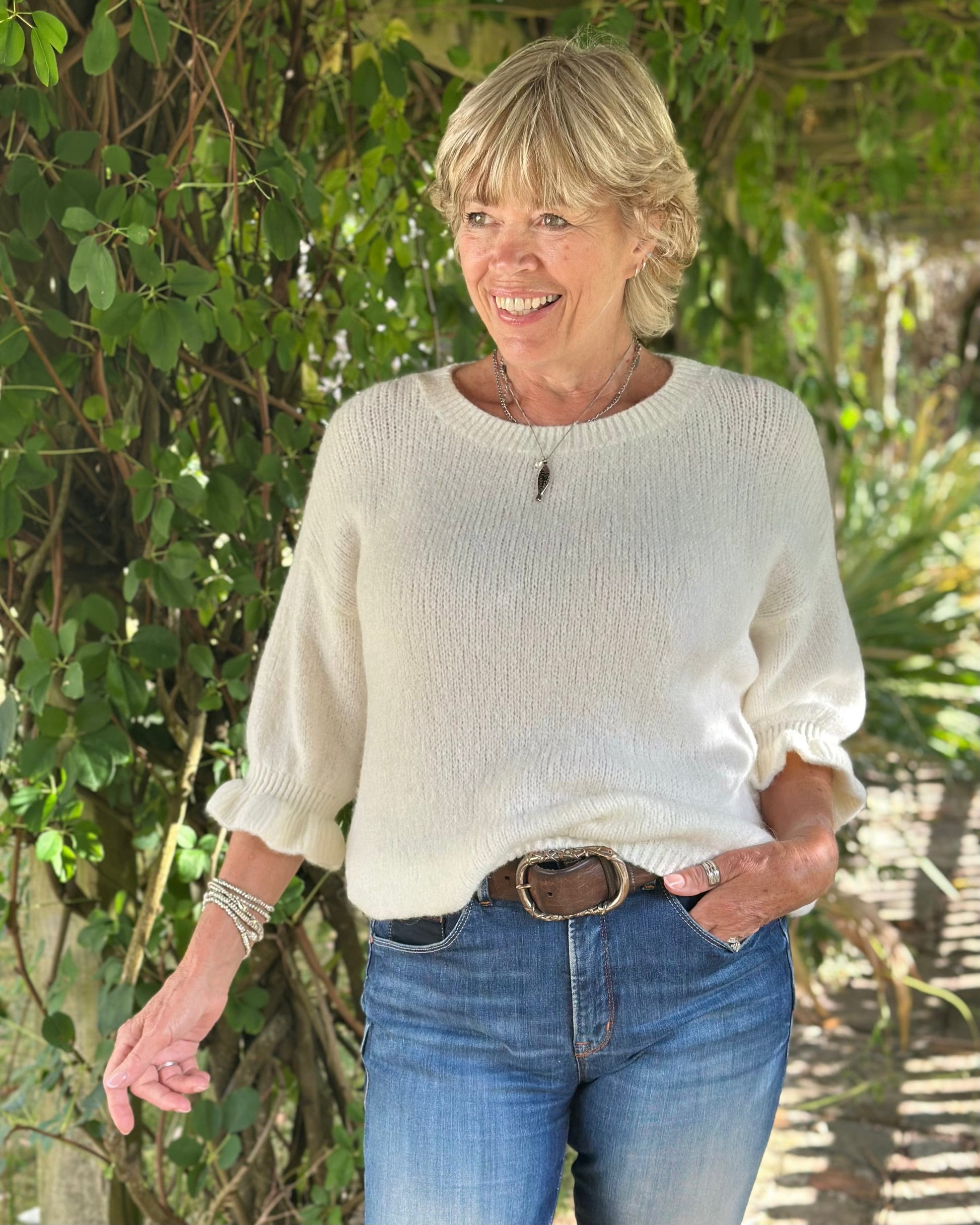 Clothing Frilled Sleeve Jumper - Cream