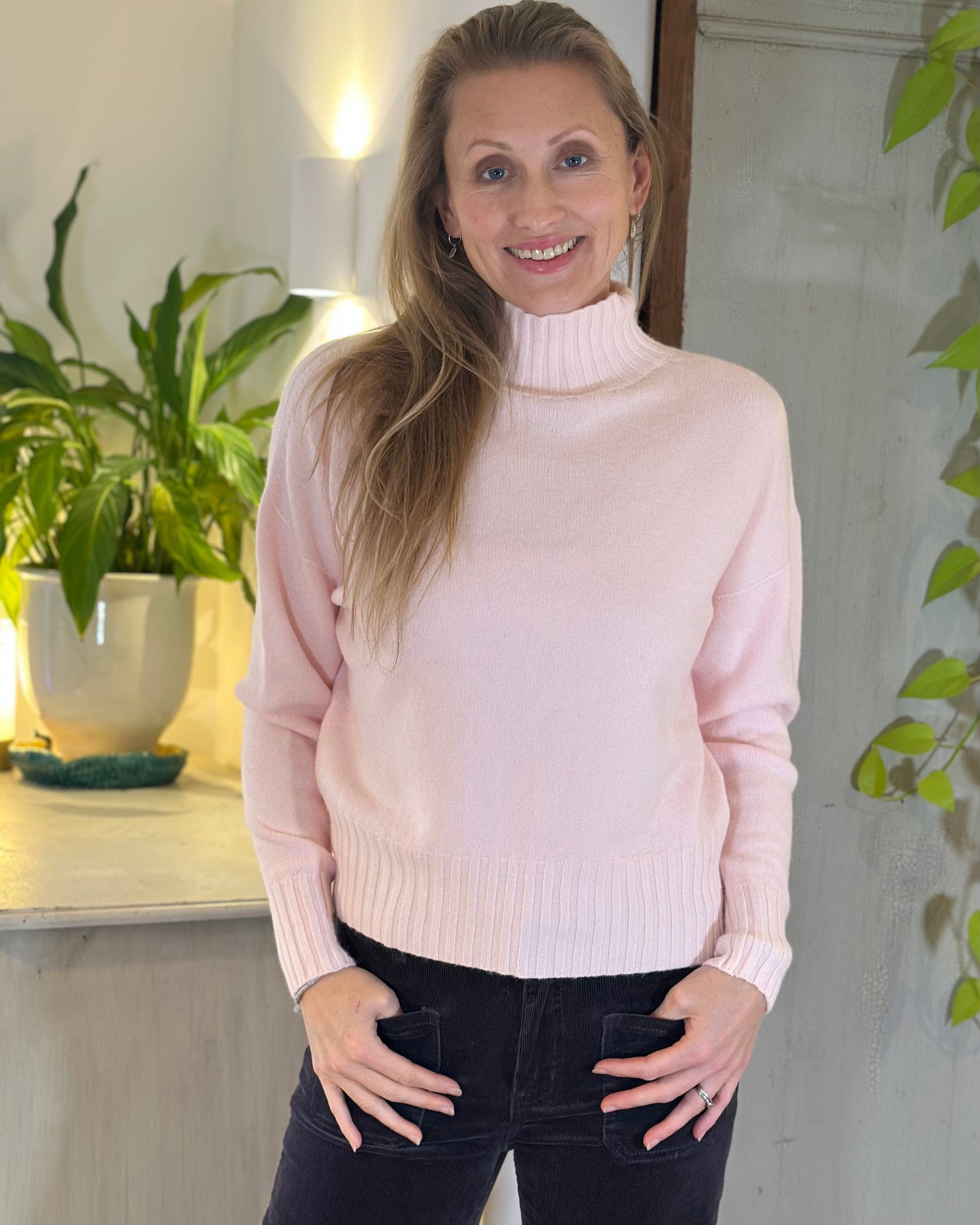 Clothing Funnel Neck Soft Knit Jumper - Pale Pink