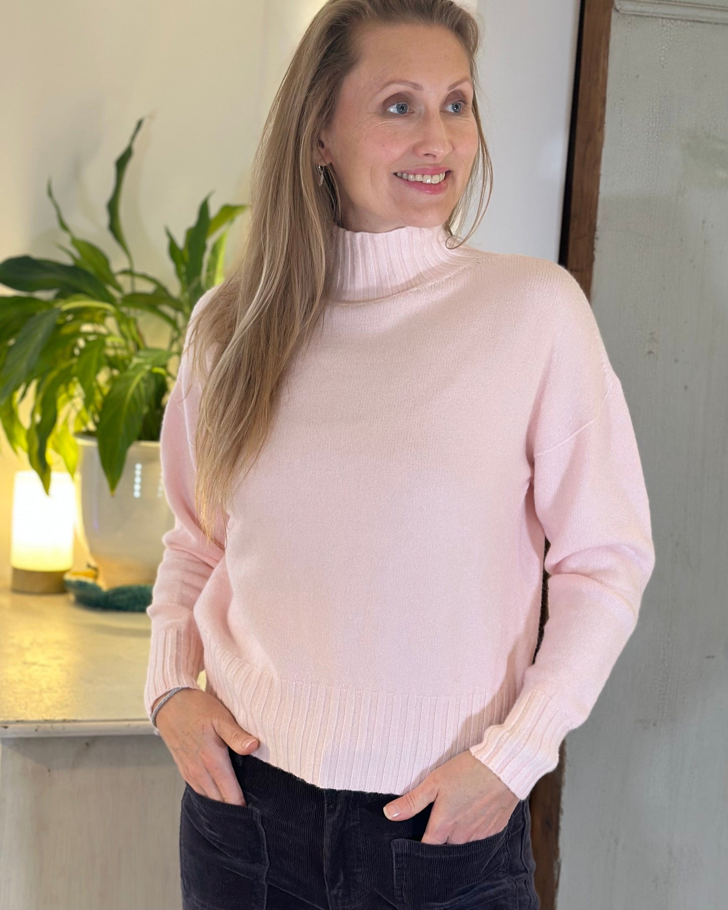 Clothing Funnel Neck Soft Knit Jumper - Pale Pink