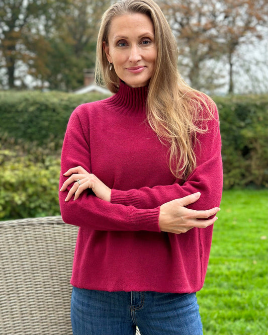 Clothing Funnel Neck Soft Knit Long Sleeve Jumper - Deep Red