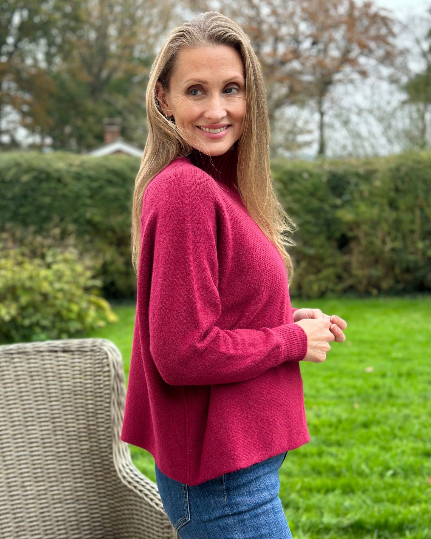 Clothing Funnel Neck Soft Knit Long Sleeve Jumper - Deep Red