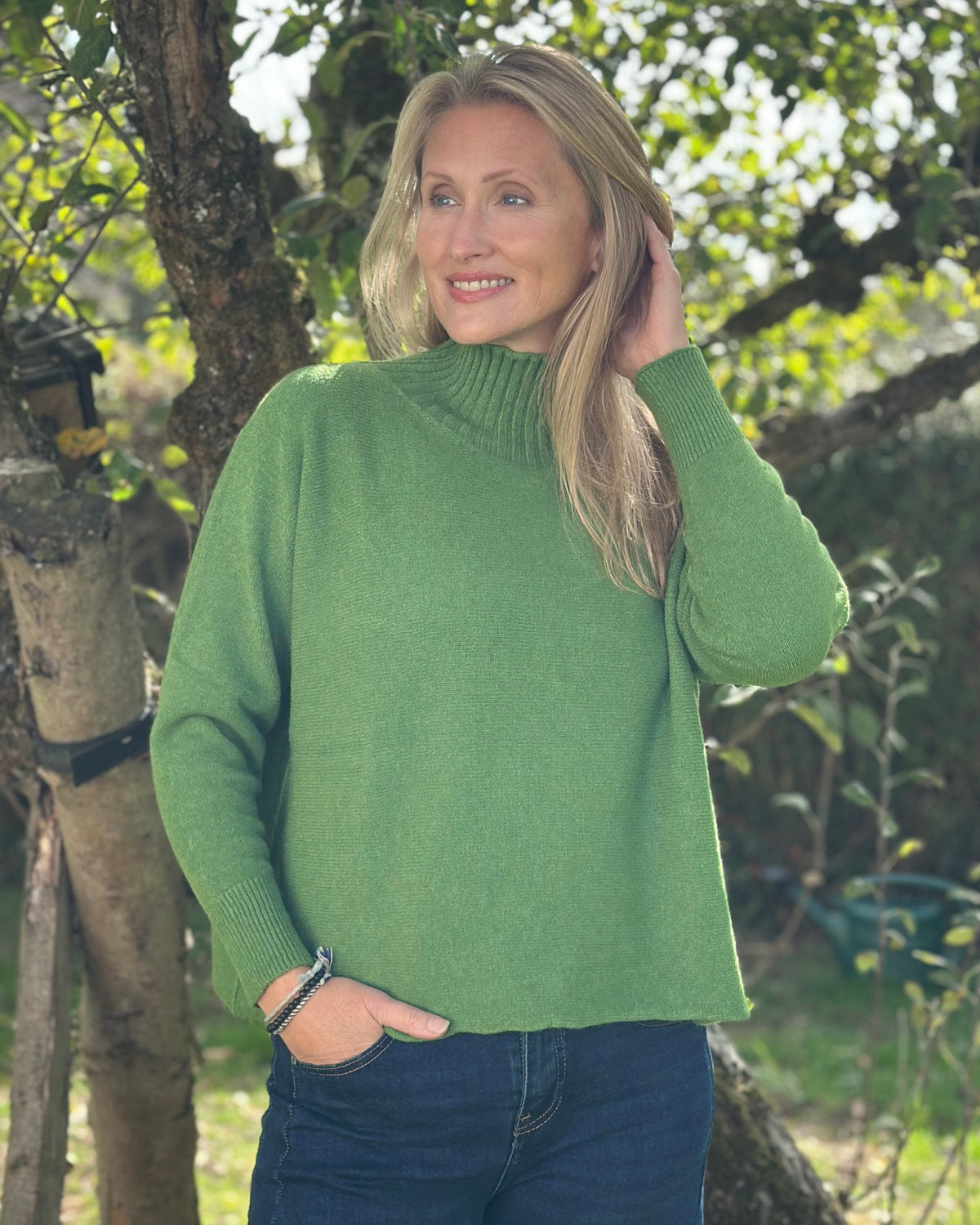 Clothing Funnel Neck Soft Knit Long Sleeve Jumper - Fir Green