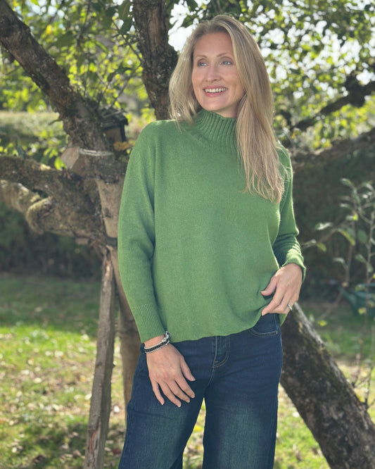 Clothing Funnel Neck Soft Knit Long Sleeve Jumper - Fir Green