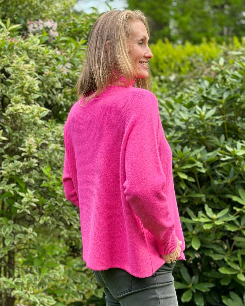 Clothing Funnel Neck Soft Knit Long Sleeve Jumper - Fuchsia