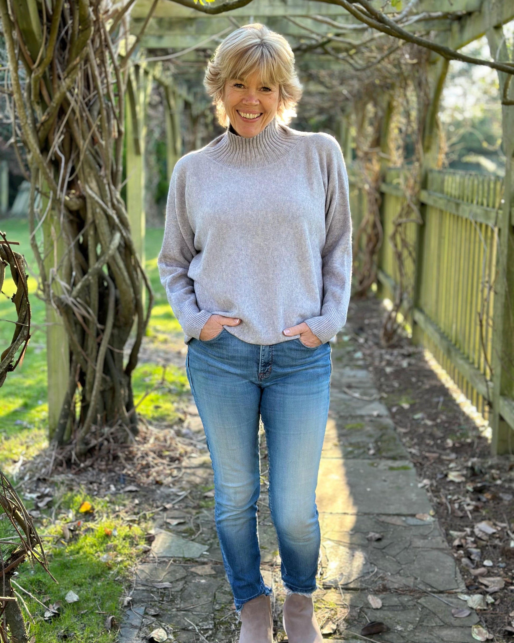 Clothing Funnel Neck Soft Knit Long Sleeve Jumper - Pale Grey