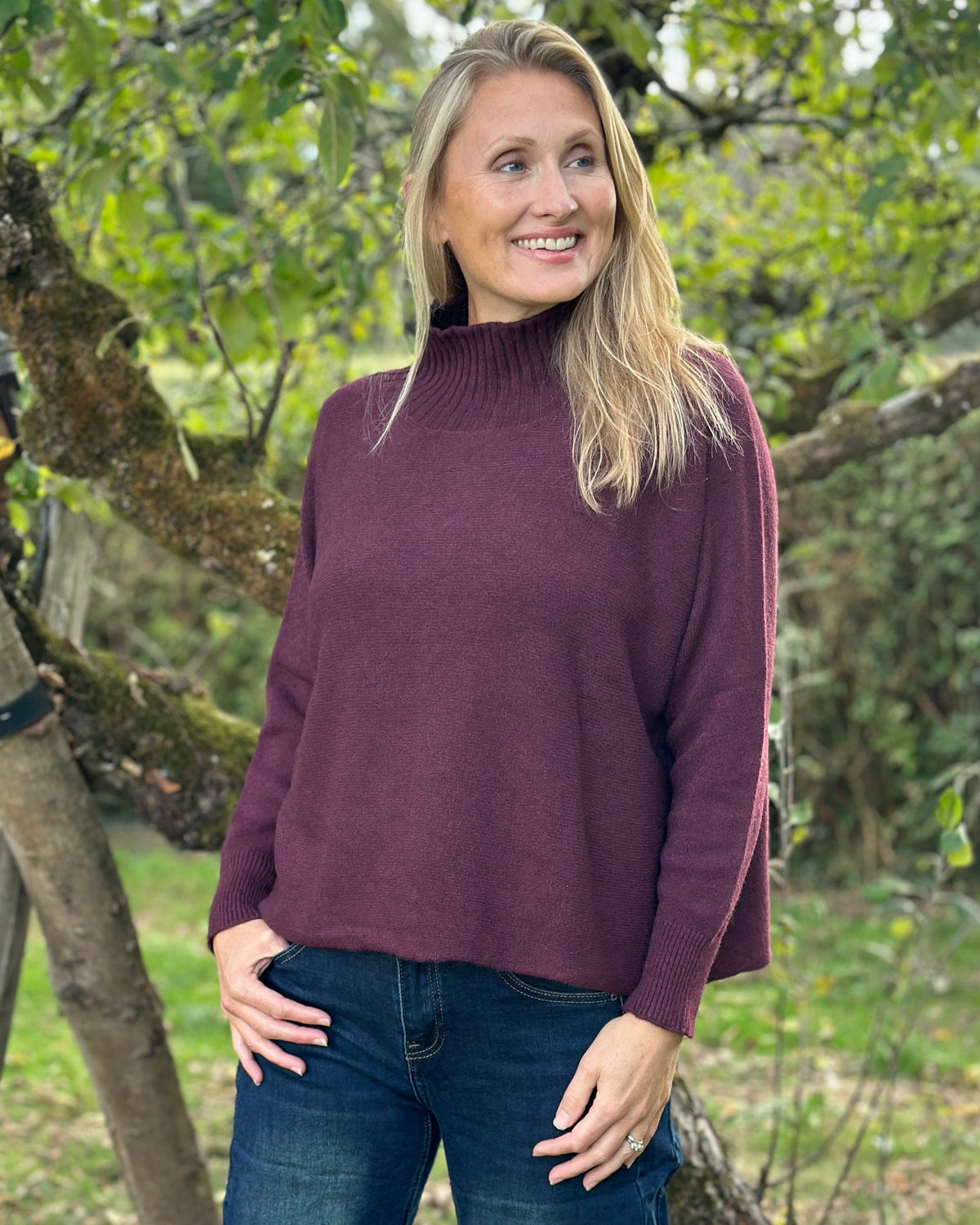 Clothing Funnel Neck Soft Knit Long Sleeve Jumper - Prune