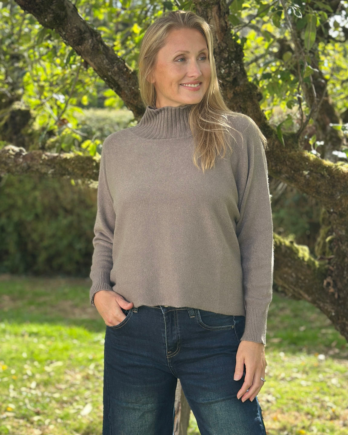 Clothing Funnel Neck Soft Knit Long Sleeve Jumper - Tortora