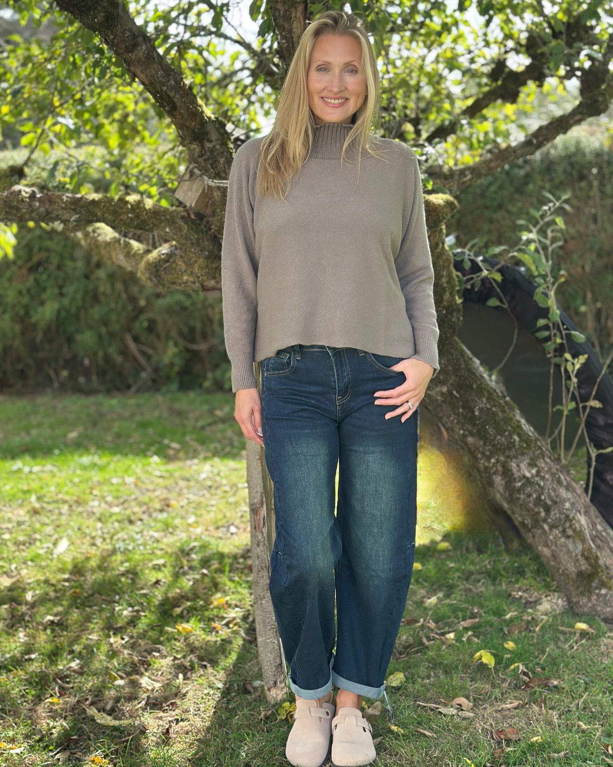 Clothing Funnel Neck Soft Knit Long Sleeve Jumper - Tortora