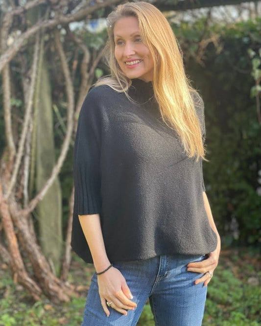 Clothing Funnel Neck Soft Knit Short Jumper - Black