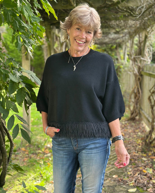 Clothing Fur Hem Soft Knit Jumper - Black
