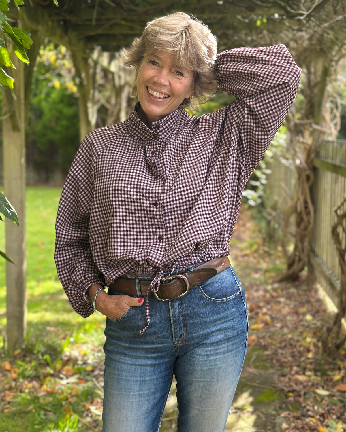 Clothing Gingham High Neck Top - Burgundy