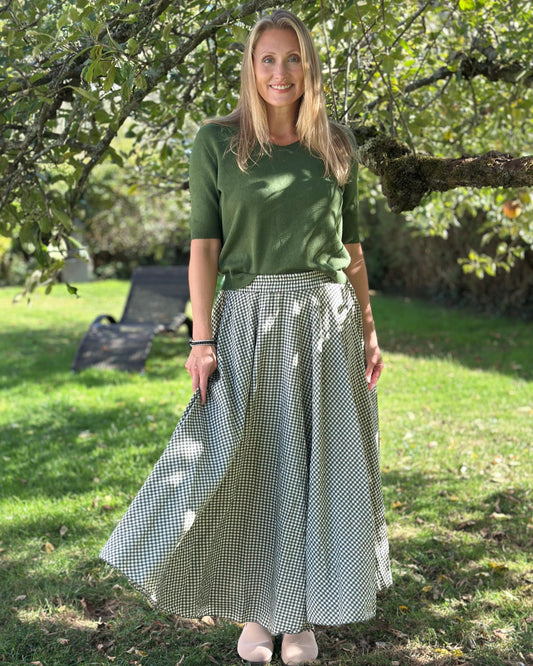 Clothing Gingham Maxi Skirt - Khaki