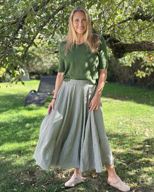 Clothing Gingham Maxi Skirt - Khaki