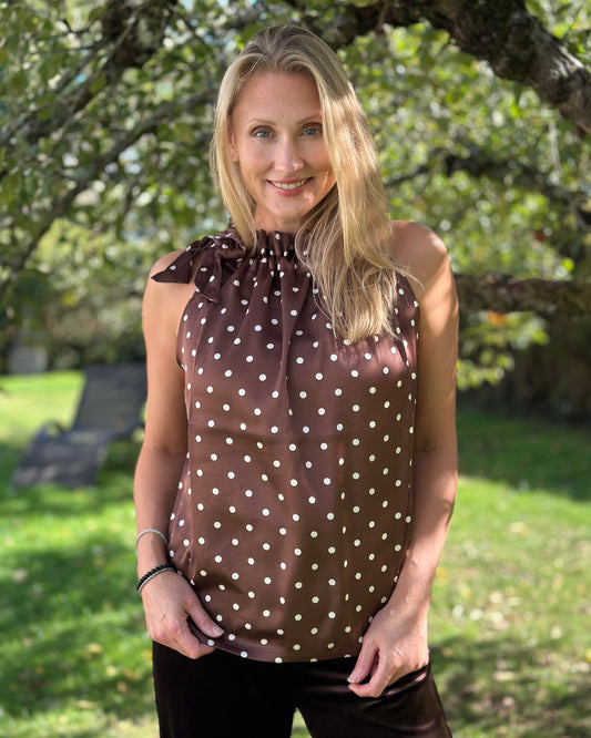 Clothing Halter Neck Polka Dot Top - Chocolate