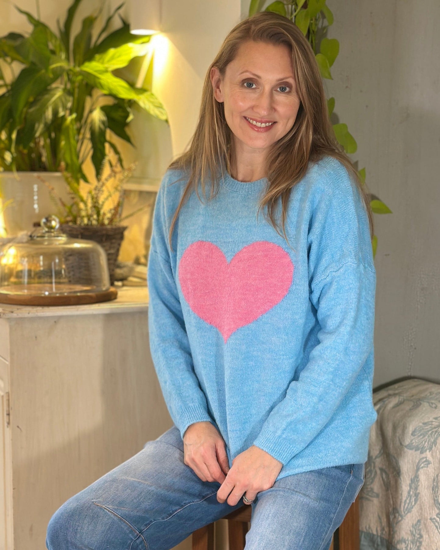 clothing Heart Motive Jumper - Baby Blue/Pink