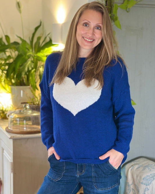 clothing Heart Motive Jumper - Cobalt Blue/White