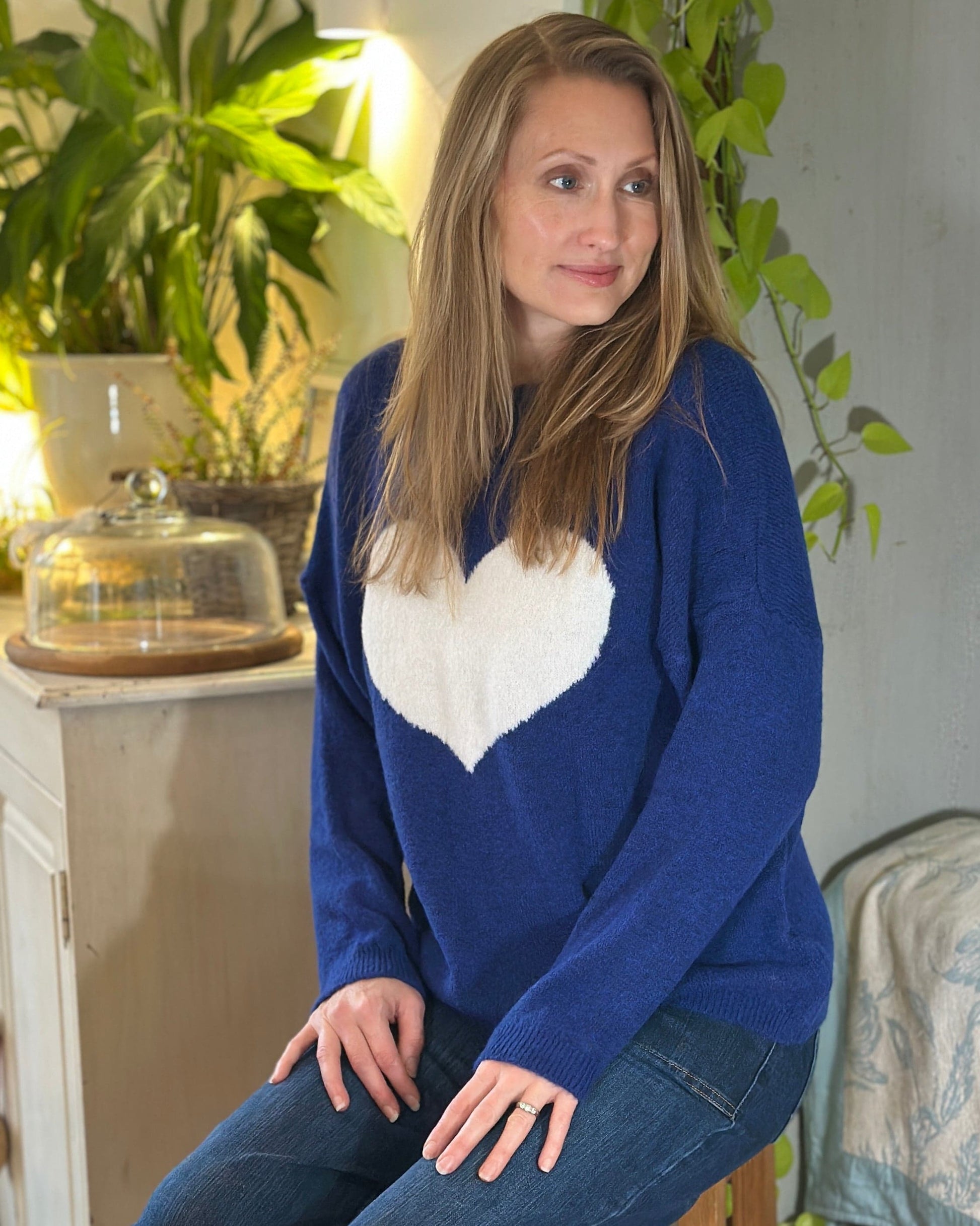 clothing Heart Motive Jumper - Cobalt Blue/White