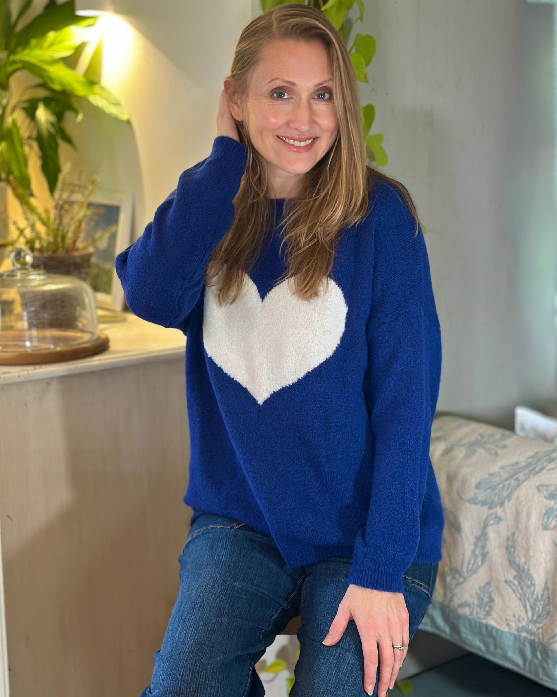 clothing Heart Motive Jumper - Cobalt Blue/White