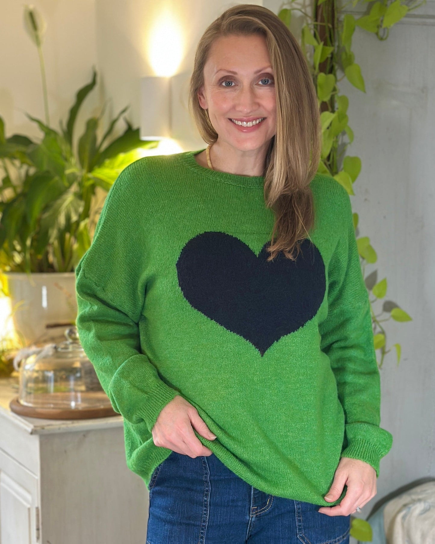 clothing Heart Motive Jumper - Green/Navy