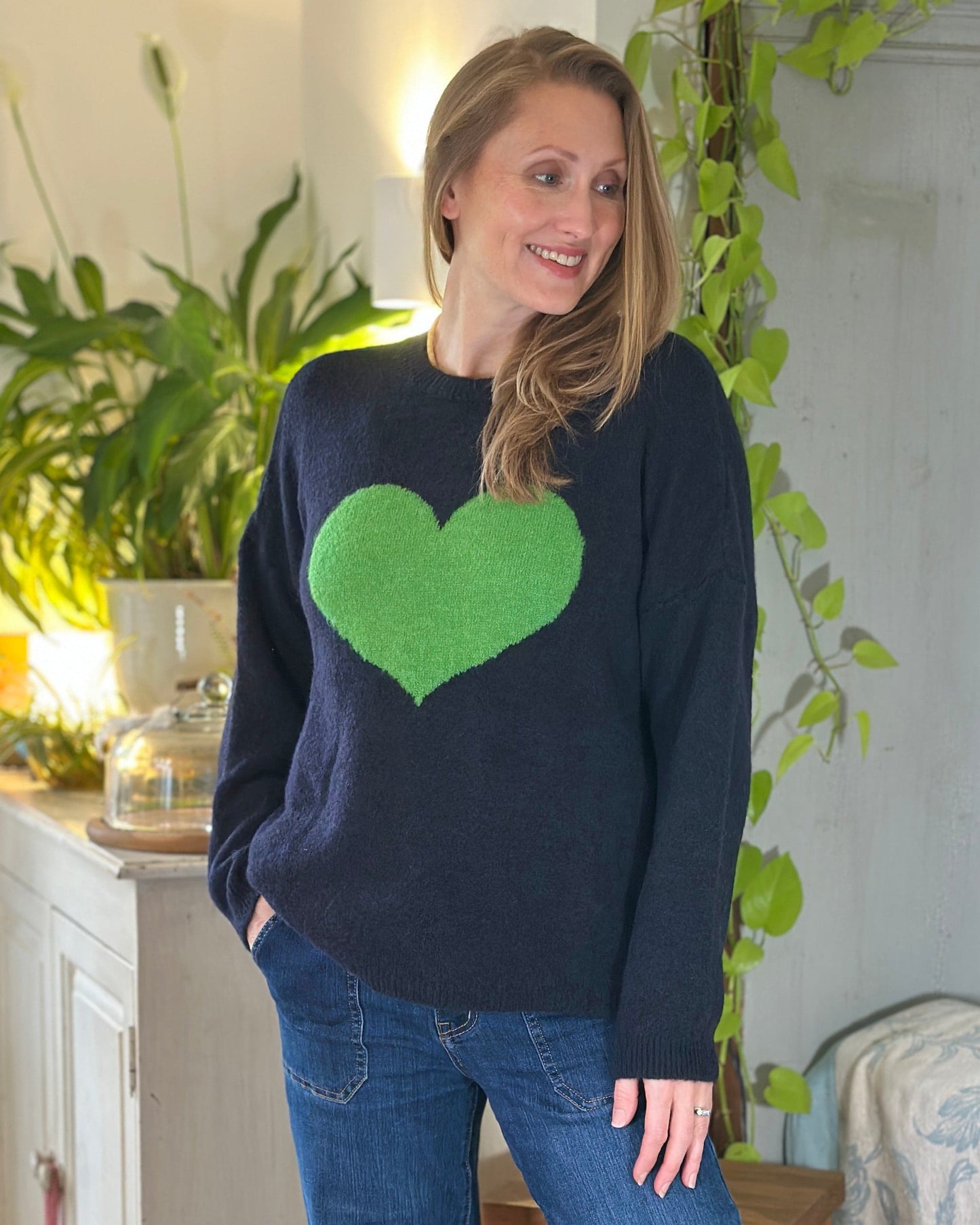 clothing Heart Motive Jumper - Navy/Green