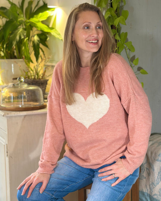 clothing Heart Motive Jumper - Pink/White
