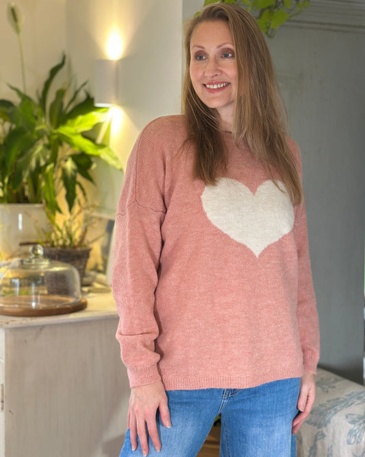 clothing Heart Motive Jumper - Pink/White