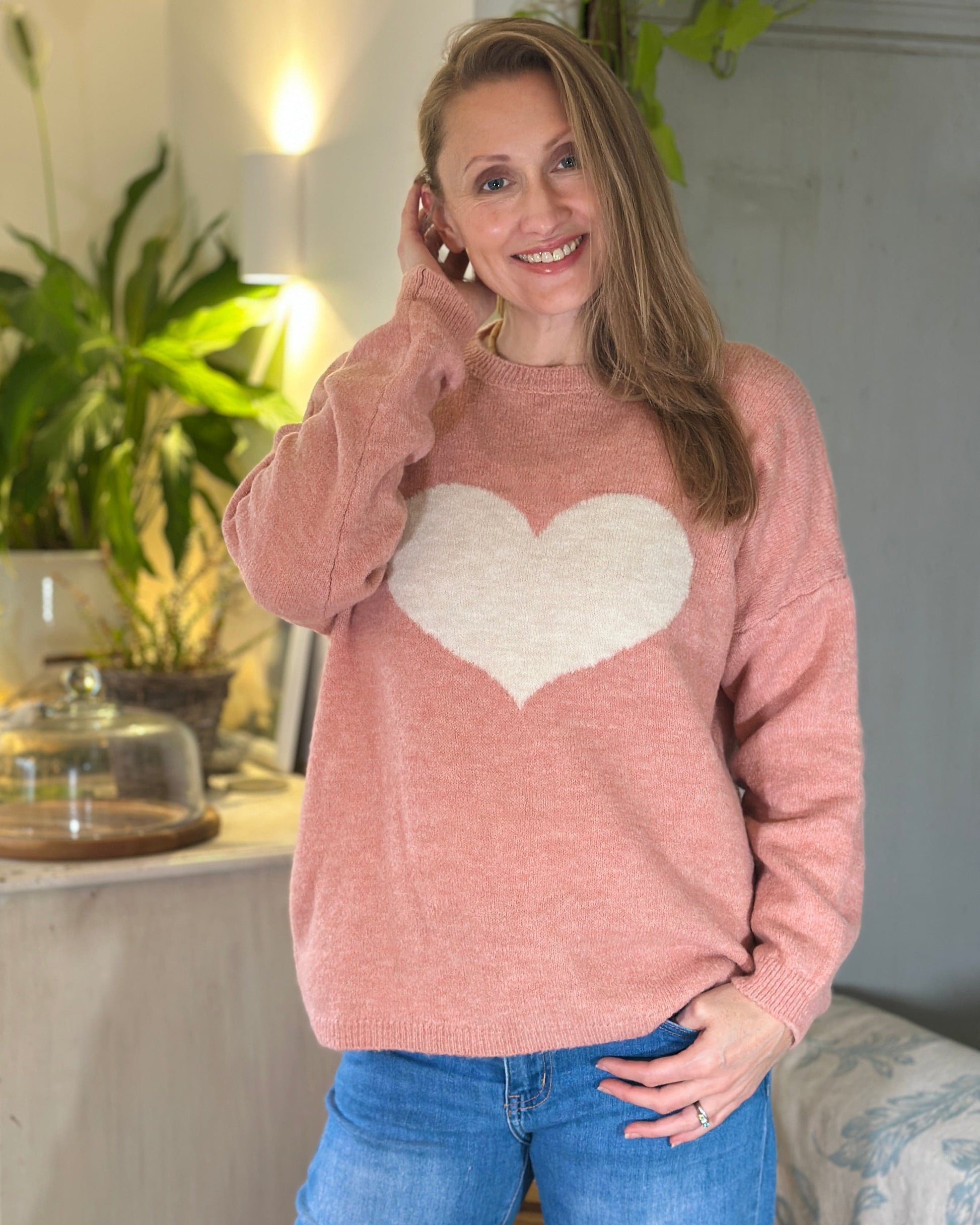 clothing Heart Motive Jumper - Pink/White