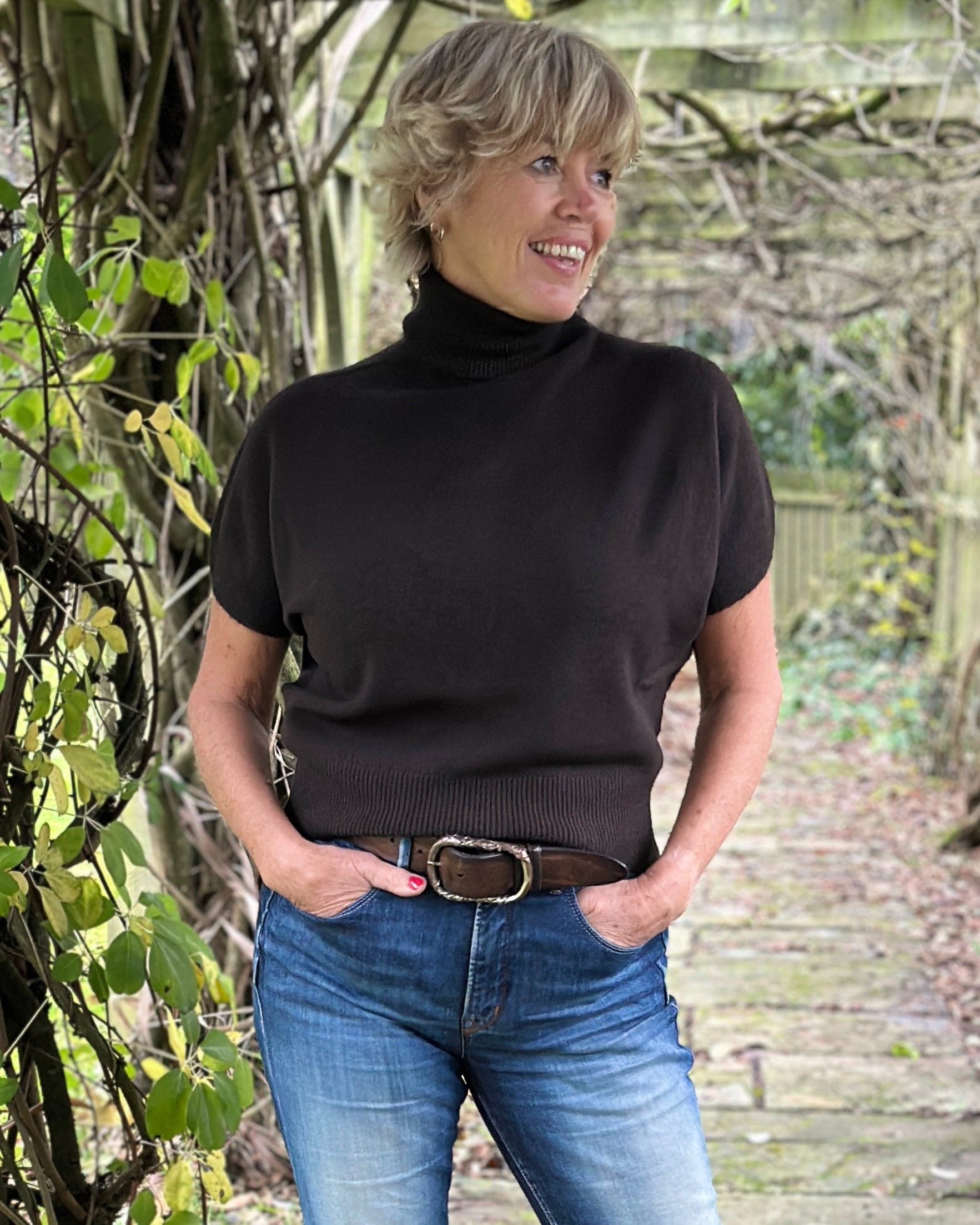 clothing High Neck Short Sleeve Jumper - Dark Chocolate