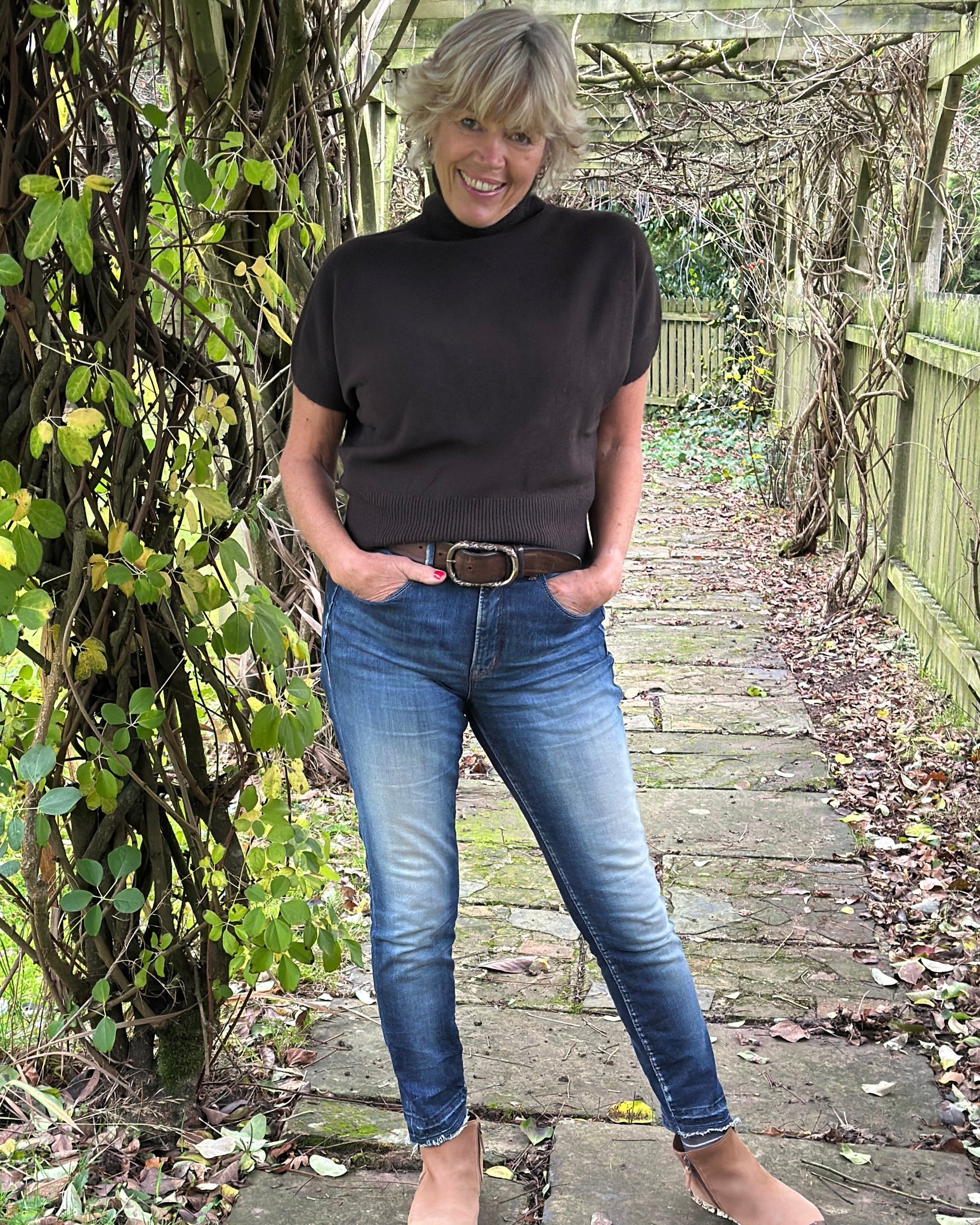 clothing High Neck Short Sleeve Jumper - Dark Chocolate