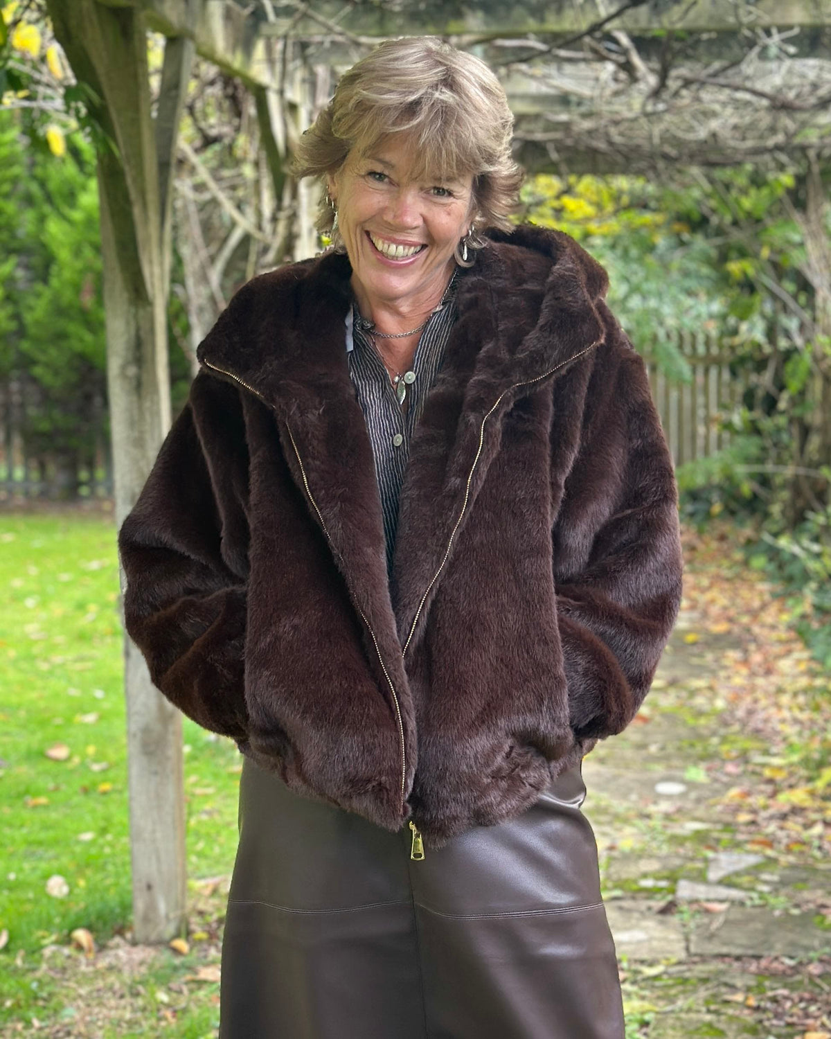 Clothing Hooded Faux Fur Bomber Jacket - Chocolate