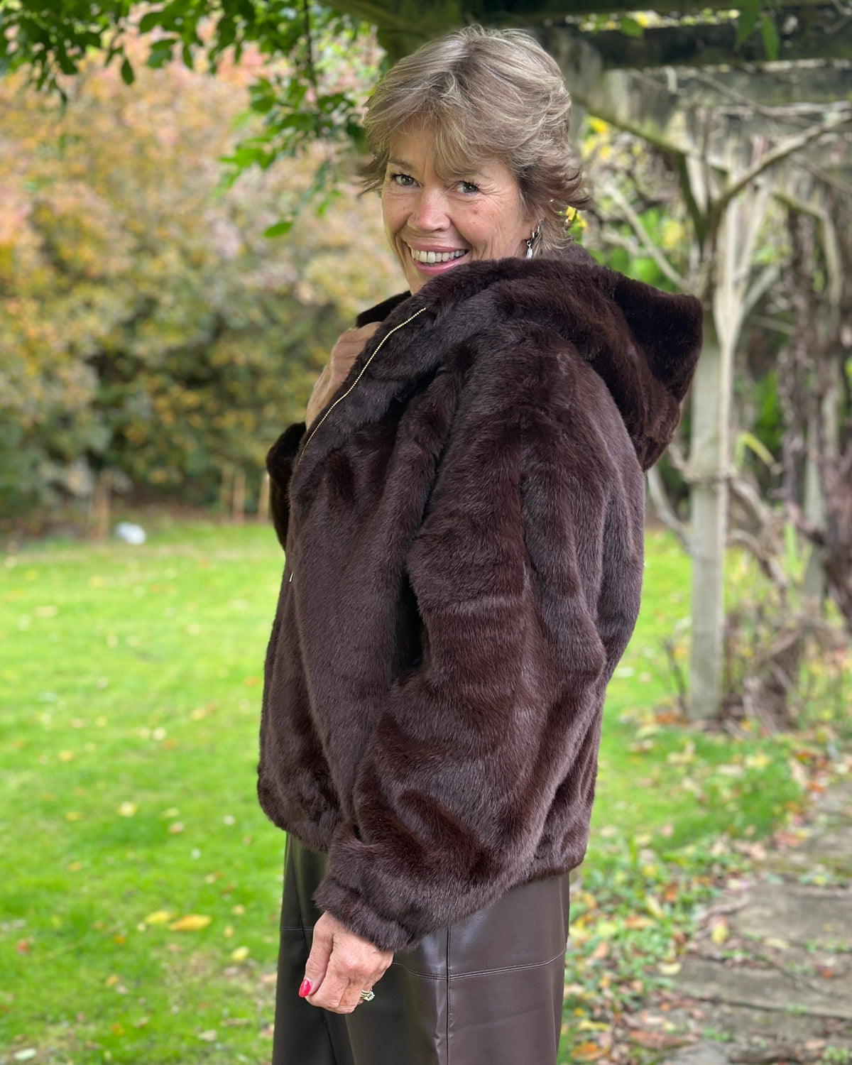 Clothing Hooded Faux Fur Bomber Jacket - Chocolate