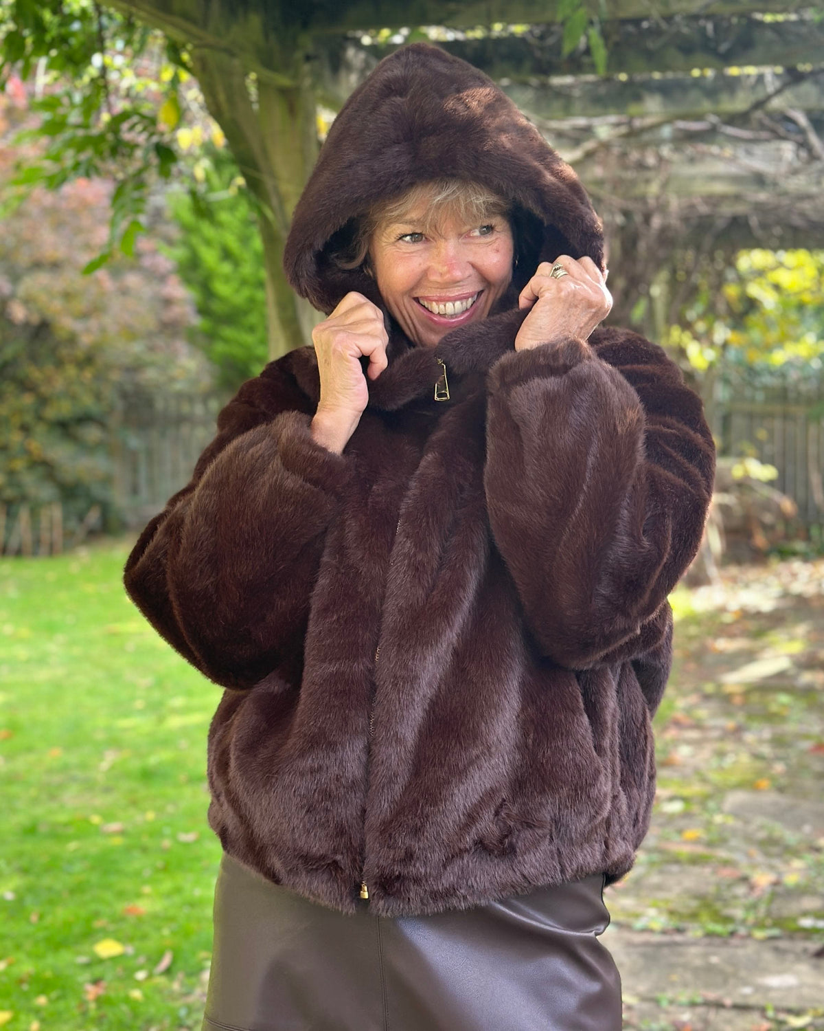 Clothing Hooded Faux Fur Bomber Jacket - Chocolate
