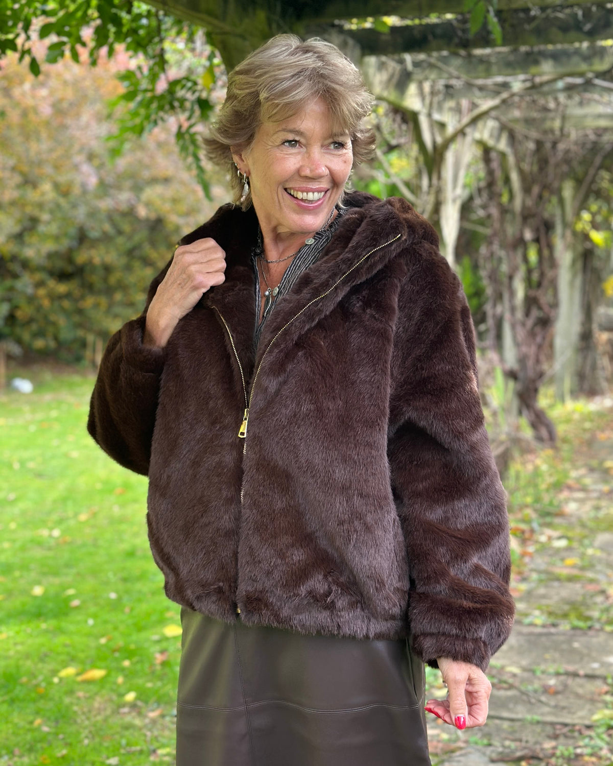 Clothing Hooded Faux Fur Bomber Jacket - Chocolate