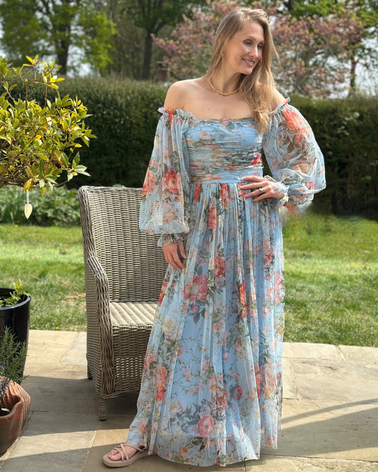 Clothing Lana Tulle Maxi Dress - Pale Blue Flower Print