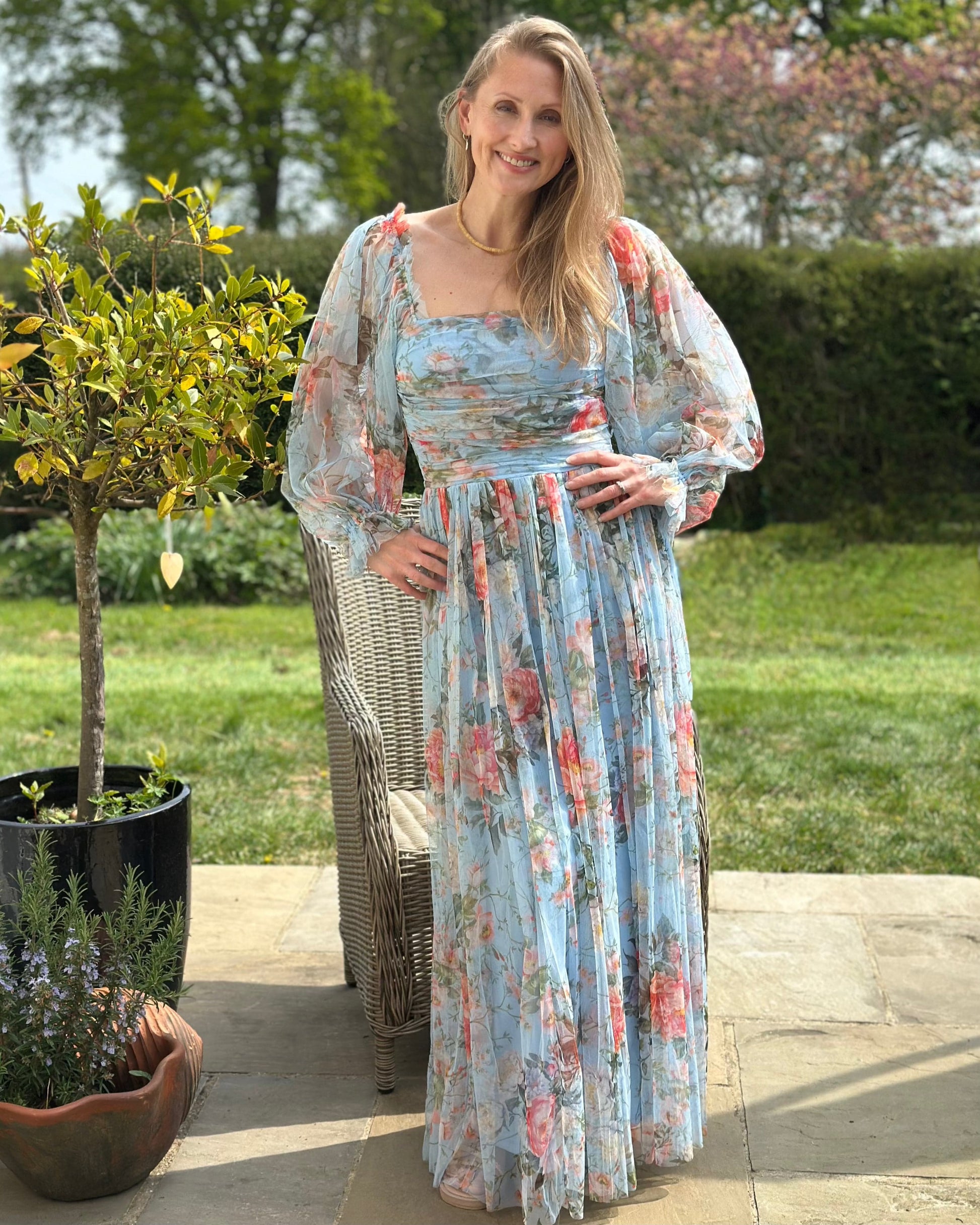 Clothing Lana Tulle Maxi Dress - Pale Blue Flower Print