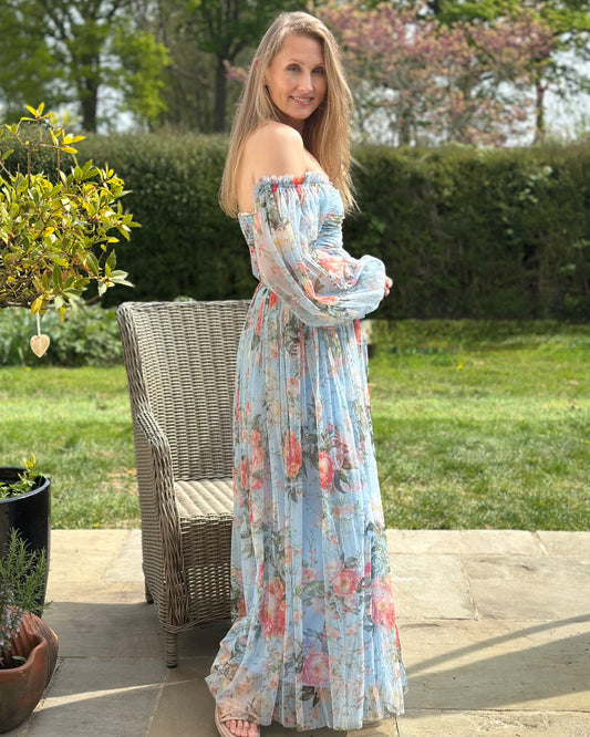 Clothing Lana Tulle Maxi Dress - Pale Blue Flower Print