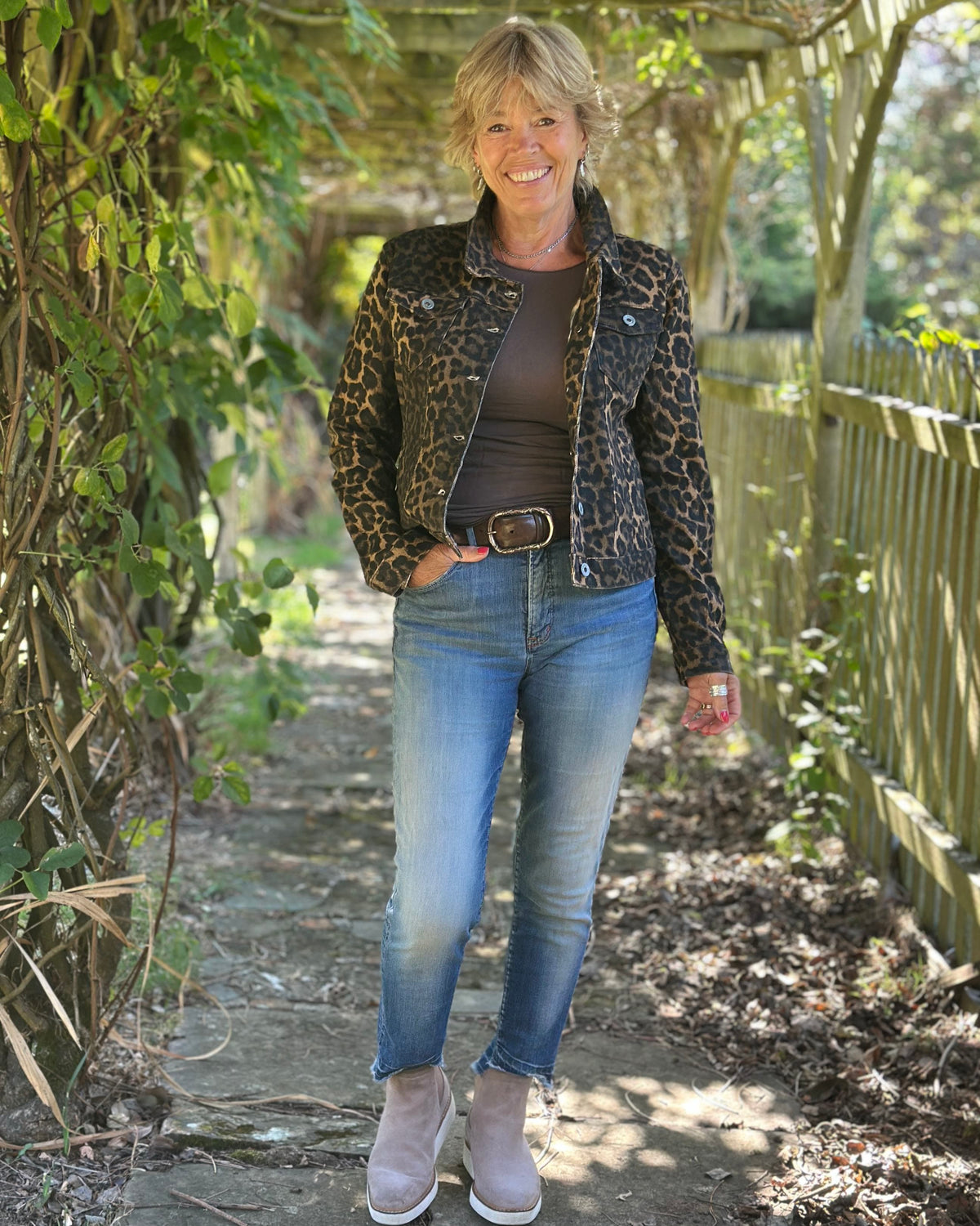clothing Leopard Print Denim Jacket - Sized