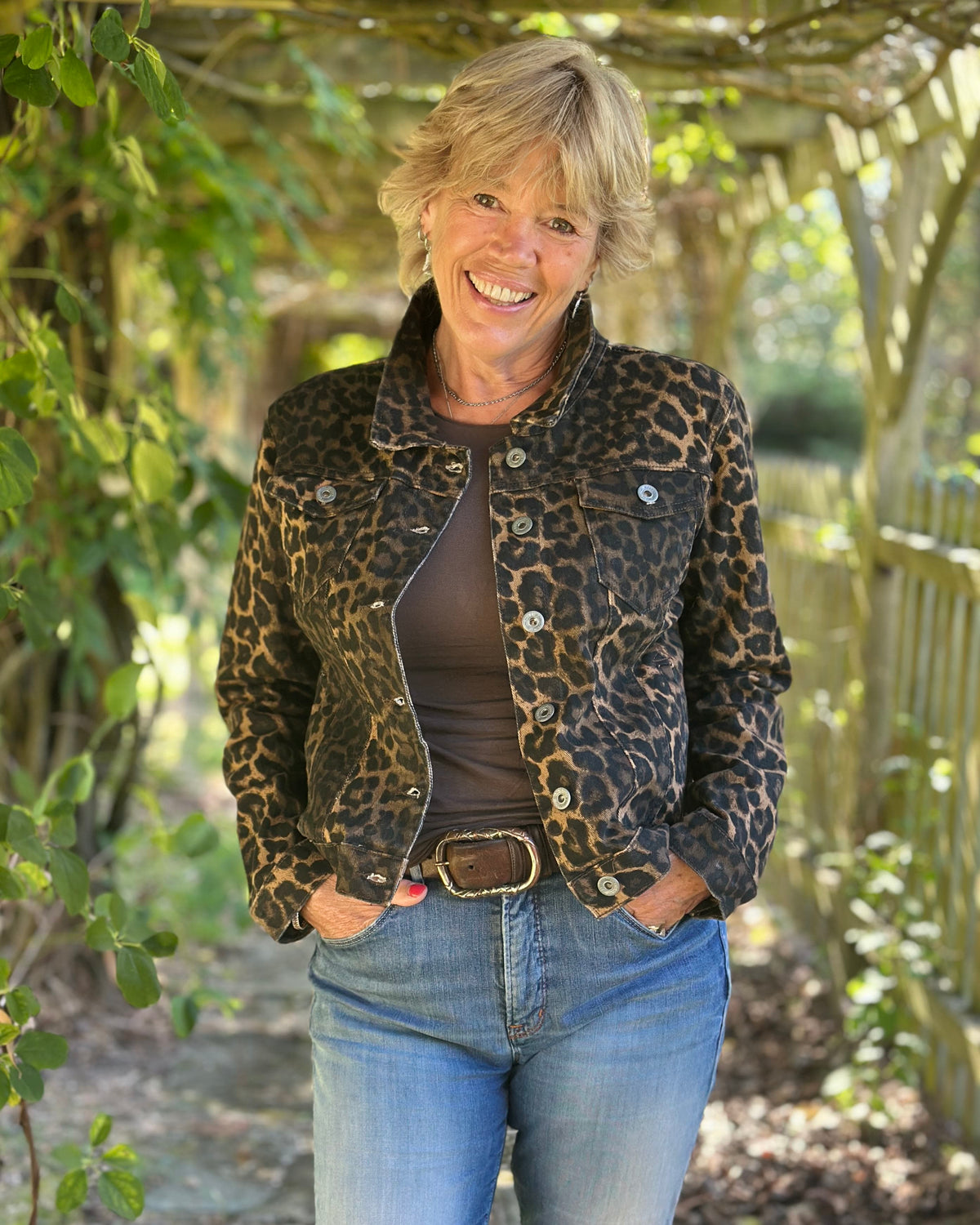 clothing Leopard Print Denim Jacket - Sized