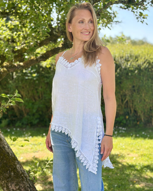 Clothing Linen Asymmetric Hem Camisole - White