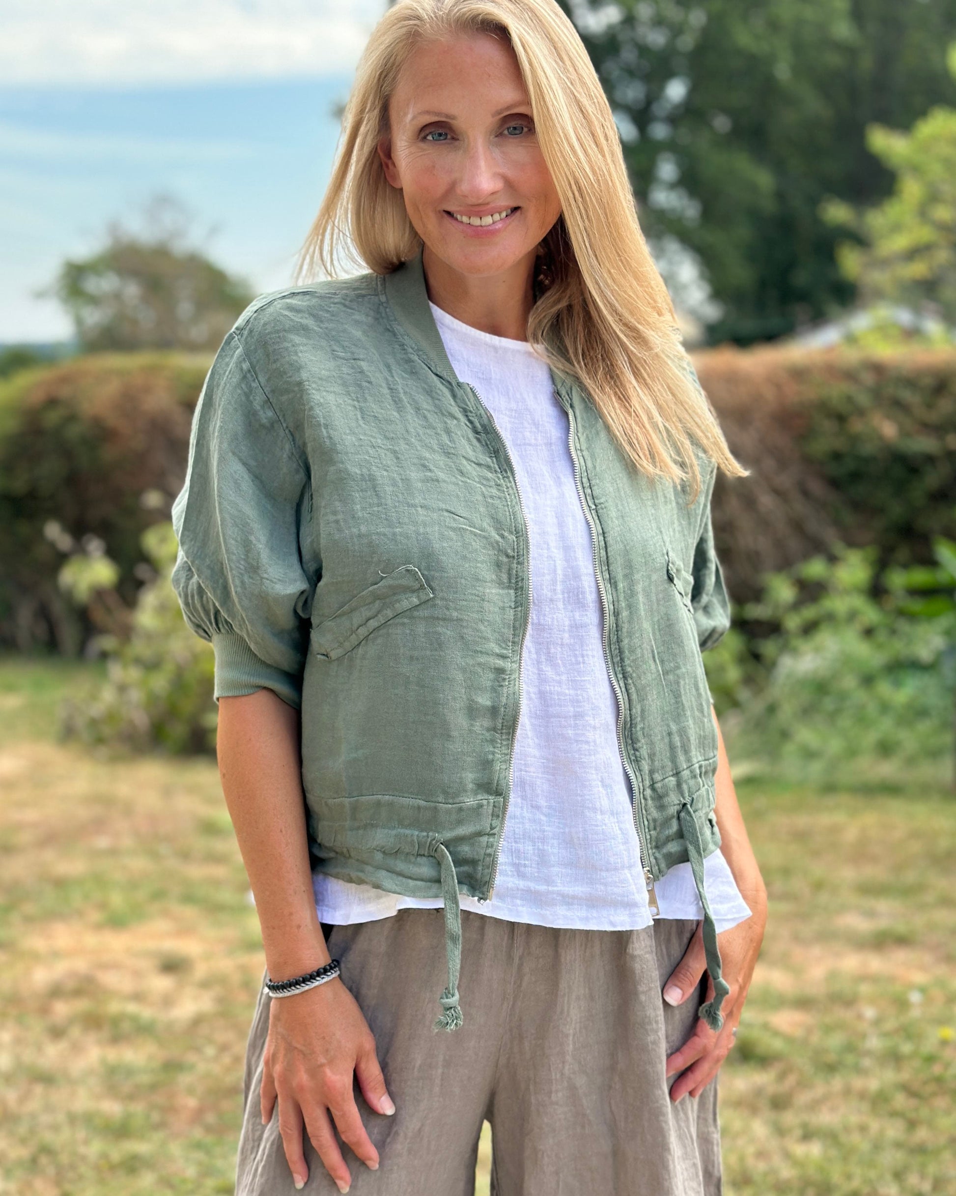 Clothing Linen Bomber Jacket - Khaki