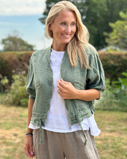 Clothing Linen Bomber Jacket - Khaki